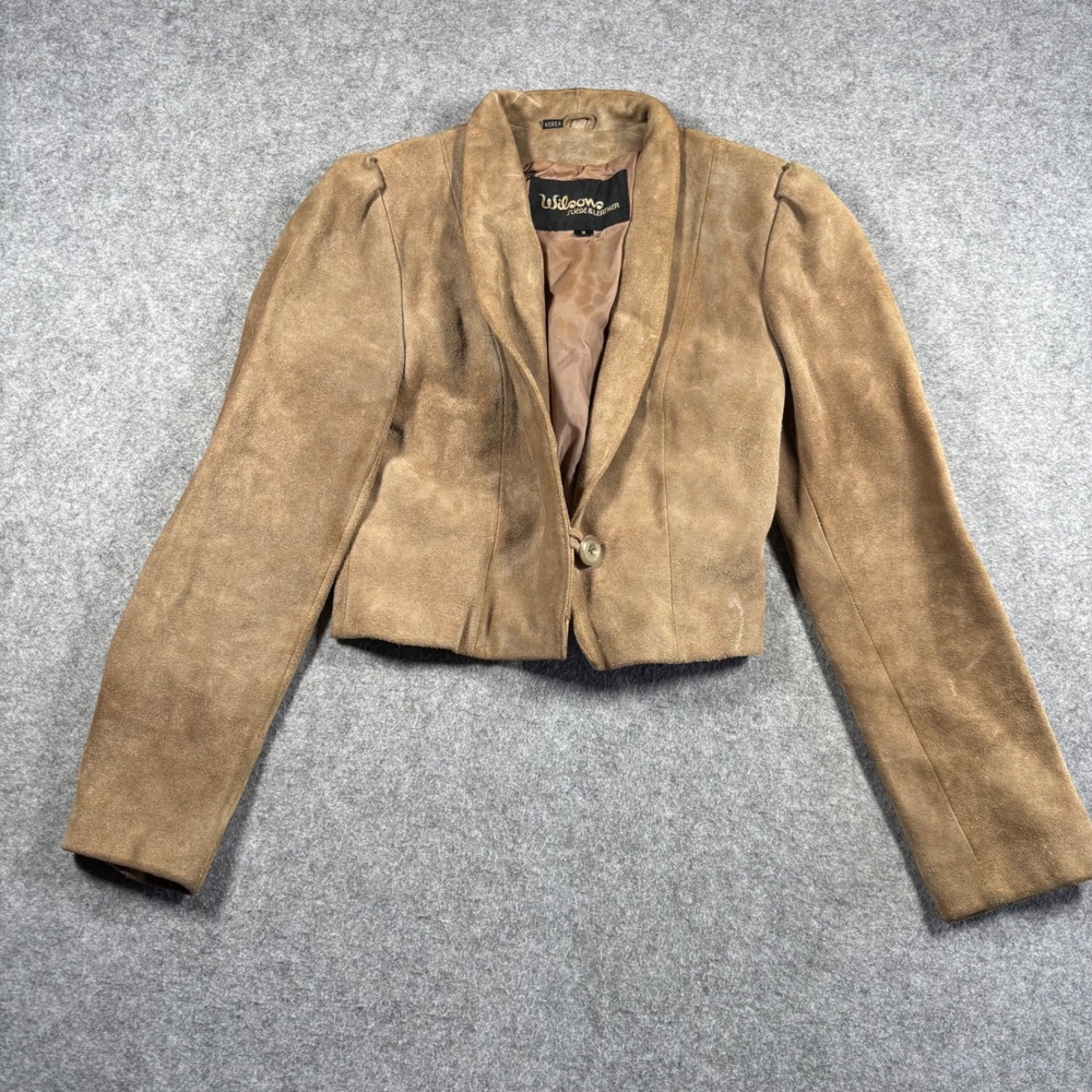 Wilsons Suede Leather Vintage Tan Brown Cropped Blazer Jacket Womens Size‎ 8